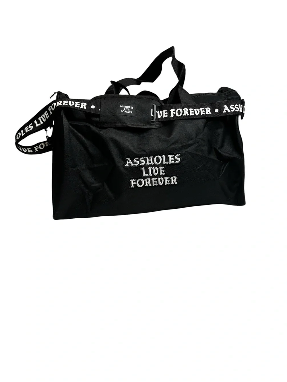 Assholes Live Forever HAVE A NICE TRIP Duffle Bag Strap Black New without Tags